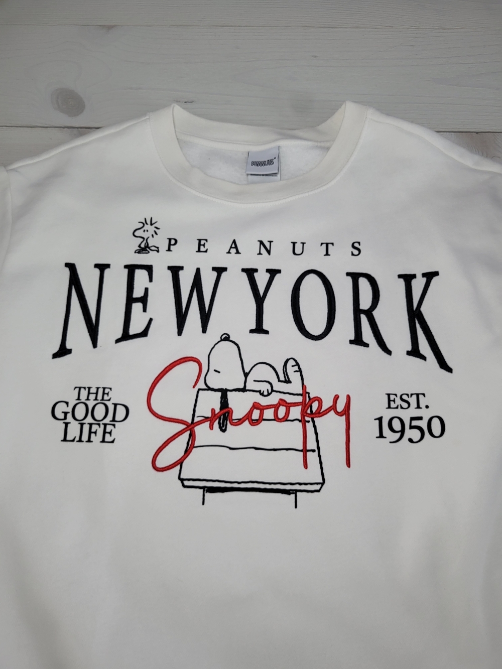 Peanuts Snoopy Sweatshirt Embroidered New York Relaxed Fit Cotton Blend. - Picture 3 of 6